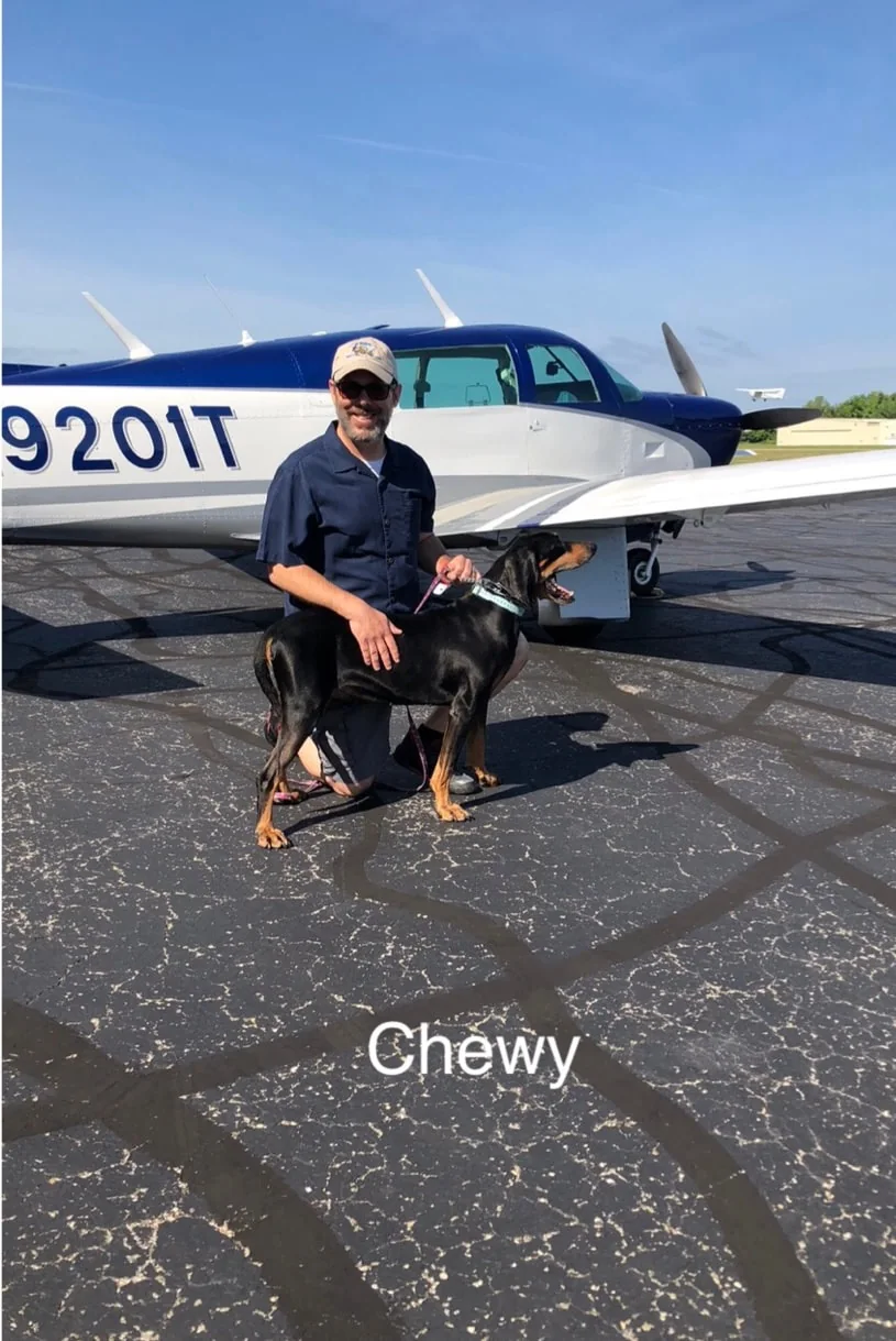 Chewy with Scott during a rescue flight